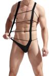 Wangxiaomi Men's Sexy Lingerie Bodysuit Stretch Harness Tie Up Underwear One Piece Clubwear Role Play Costume for Men (Black, One Size)