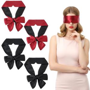 Tyqour 4 Pcs Silk Satin Blindfolds for Adult Couples, Adjustable Blindfold for Party Games, Soft Blind Folds for Adult Play, 59 Inch V-Shaped Blackout Sleep Mask for Women Men Valentine's Day Gift