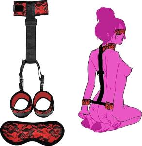 Sex Tie Downs Ankle Wrist Cuffs Restraints Sex Bed Set Hog Tie Bondaged Kit Adjustable Bondage Gear & Accessories BDSM Neck to Wrist Bondage Restraints,SM Games for Couple Sweater 18Nm