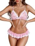 Avidlove Sexy Lingerie Set for Women Lace Bra and Panty Sets 2 Piece Sheer Babydoll Outfits S-XXL Pink