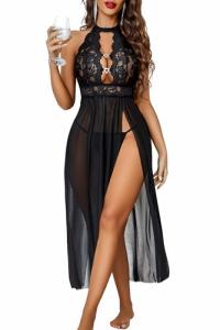 Avidlove Women Lingerie Deep V Neck Nightwear One Piece Sexy Nightgowns Floral Lace Nightdress Black