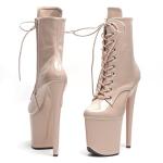 WUXIN H&P Women Pole Dance Ankle Boots Short Bootie 20CM Platform Fashion Stiletto High Heel Round Toe Sexy Lace-up Patent 8 Inch Dress Shoes, 7, Nude