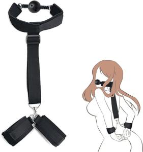 BDSM Bondage Kit Adult Restraints Sex Toys, Neck to Wrist Adjustable Bondage Gear & Accessories, Behind Back Handcuffs Collar with Blindfold Bed Straps Restraints Sex Ropes for Couples Sweater Q38