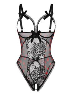 Avidlove Women One Piece Lingerie Sexy Lace Babydoll Mini Bodysuit Black Heart Small