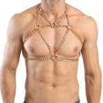 Men’s Gold Chain Chest Harness – Adjustable Punk Body Chain for Rave, Cosplay, Clubwear, Festival Outfits – Sexy Metallic Body Jewelry for Men – Sexy Punk Chest Belt, Mardi Gras Valentine's Day