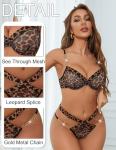 Avidlove Sexy Bra And Panty Set with Underwire Mesh Lingerie Set Leopard Splice Push Up Lingerie with Chain