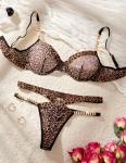 Avidlove Sexy Bra And Panty Set with Underwire Mesh Lingerie Set Leopard Splice Push Up Lingerie with Chain