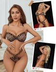 Avidlove Sexy Bra And Panty Set with Underwire Mesh Lingerie Set Leopard Splice Push Up Lingerie with Chain