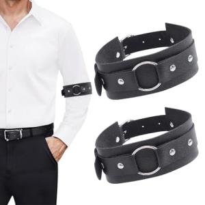 HOBBIESAY 2PCS Black Leather Armband Harness Bondage Chest Harness Gothic Leather Armband Upper Arms Strap with Ring Sexy Punk Body Buckle Clothes Outfits Nightclub Cosplay Clubwear