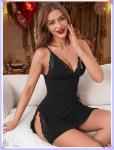 Avidlove Women's Sleepwear Sexy Chemise Nightgown Modal Sleepwear Full Slips Lace Babydoll Black M