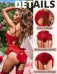 Avidlove Women's Lingerie Sexy Red Bodysuit Mesh Garter Belt Set Lace Teddy Lingerie Sets for Women Sexy(Burgundy,L)