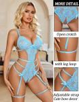 Avidlove Women Lingerie Bodysuit One Piece Teddy Sleepwear V Neck Lace Babydoll Lingerie Set Light Blue