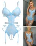 Avidlove Women Lingerie Bodysuit One Piece Teddy Sleepwear V Neck Lace Babydoll Lingerie Set Light Blue