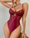 Avidlove Sexy Lingerie for Women Deep V Lace Teddy Lingerie Snap Crotch Bodysuit Cut Out One Piece Babydoll （ Deep Red, M