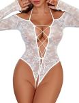Avidlove Sexy Lingerie for Women Lace Teddy Lingerie Bodysuit Cut Out One Piece Bodysuit Mini Babydoll White