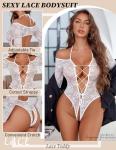 Avidlove Sexy Lingerie for Women Lace Teddy Lingerie Bodysuit Cut Out One Piece Bodysuit Mini Babydoll White
