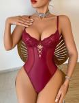 Avidlove Sexy Lingerie for Women Deep V Lace Teddy Lingerie Snap Crotch Bodysuit Cut Out One Piece Babydoll （ Deep Red, M