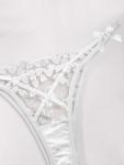 Lilosy Sexy Cute Underwire Push Up Strappy Heart Embroidered Mesh Sheer Lingerie Set for Women Bachelorette See Through Bra and Panty 2 Piece Bow White Small