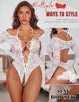 Avidlove Sexy Lingerie for Women Lace Teddy Lingerie Bodysuit Cut Out One Piece Bodysuit Mini Babydoll White