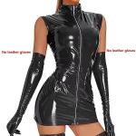 Women Sexy Tank Leather Dress, Gloves Not Included, Wetlook, Plus Size, Shiny Latex Hip Skirt, Black