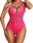 Namifin Lingerie for Women Pink Teddy Lace Bodysuit Lingerie