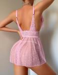 ADOME Pink Lingerie for Women Sexy Lace Babydoll Chemise Polka Dots Sheer Nightgown Pink Large