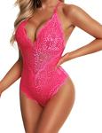 Namifin Lingerie for Women Pink Teddy Lace Bodysuit Lingerie