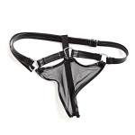 Thong Men - Black Faux Leather G String with Chain Accents for Erotic Clubwear & Fetish Costume – See Through Mesh, Bondage Style, Real Men Thong for Adult Games Flirt