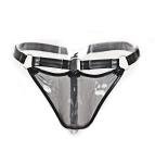 Thong Men - Black Faux Leather G String with Chain Accents for Erotic Clubwear & Fetish Costume – See Through Mesh, Bondage Style, Real Men Thong for Adult Games Flirt