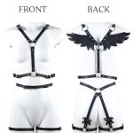 ROIEIIR 2 PCS Women's Body Chest Harness Belt with Angel Wings Sexy Adjustable Leather Body Caged Gothic Waist Harness Belts BDSM Black PU Bondage Leg Garter Roleplay Cosplay Halloween Party Clubwear