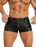 ohyeahlady Mens Punk Boxer Shorts PU Faux Leather Pouch Trunks Underwear Rivet Trim Sexy Lingerie for Men Rave Shorts L Black