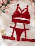 Alrovetoney Lingerie Set for Women O-Ring Linked Cut Out Choker Bra and Panty Set Bondage Lingerie 5 Pieces Burgundy Large