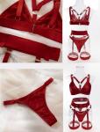 Alrovetoney Lingerie Set for Women O-Ring Linked Cut Out Choker Bra and Panty Set Bondage Lingerie 5 Pieces Burgundy Large