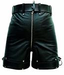 Mens Real Black Leather Short Chastity Bondage Shorts with Locking Rear Zip BLUF Gay (Waist Size Custom, Black)