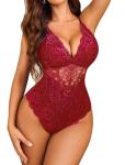 Avidlove Sexy Lingerie Lace Body Suits Women Snap Crotch Lingerie Teddy Burgundy M