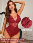 Avidlove Sexy Lingerie Lace Body Suits Women Snap Crotch Lingerie Teddy Burgundy M