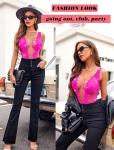 Avidlove Fishnet Top Body Suits Women Sexy Fishnets Teddy Lingerie Outfit Sparkle Rhinestone Bodysuit Mesh Lingerie Rose Red