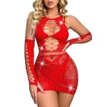 Famstar Sexy Lingerie For Women Naughty Rhinestone Sparkle Fishnet Lingerie Set Teddy Erotic Mesh Rave Outfit