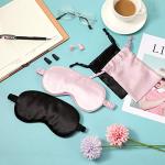 Silk Satin Sleeping Mask Eye Mask Set Include 2 Blindfold Eyeshade Elastic Strap Double Layer Silk Filling Eye Cover 2 Ear Plugs 2 Storage Bags for Women and Men Sleep Travel Nap (Black, Pink)