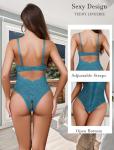 Avidlove Sexy Lingerie for Women Lace Teddy Bodysuit Deep V Cut Out Babydoll One Piece lingerie Blue Green X-Large