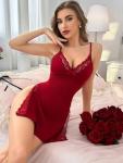 CRIPOM Womens Lingerie Sexy Babydoll Dress for Women Slip Dress for Womens Lace Nightgowns Red Lingerie for Women Wine Red M