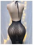 OYOANGLE Women's Fishnet Halter Bodycon Lingerie Dress Sexy Hollow Out See Through Sleeveless Chemise Black One Size