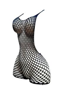 OYOANGLE Women's Fishnet Dress Bodysuit Hollow Out Lingerie Chemise Nightwear Black One-Size
