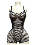 OYOANGLE Women's Fishnet Dress Bodysuit Hollow Out Lingerie Chemise Nightwear Black One-Size