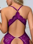 Yoeenstu Women's Deep V Lace Babydoll Lingerie - Adjustable Teddy & Sheer Design, (Black/Red/Purple) | Sensual Nightwear (Purple, Medium)