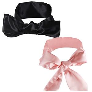 2Pcs Satin Eye Mask Sleep Mask, Adjustable Blindfold Soft Satin Eye Covers Valentine's Day Gift for Travel, Nap, Meditation,157cm/62inch (Black+Pink)