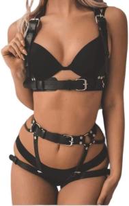 2 PCS Women Leather Body Harness, Ladies Punk Bra Chest Belt, Adjustable Clubwear BDSM Garter Party Rave Wear