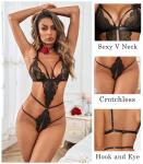 Kolagri Women's Lingerie Tcrotchless Teddy Slutty Clothes Black Lingerie Set for Women Lace Babydoll Lingerie Set See Through Chemises Negligees Stripper Outfits M