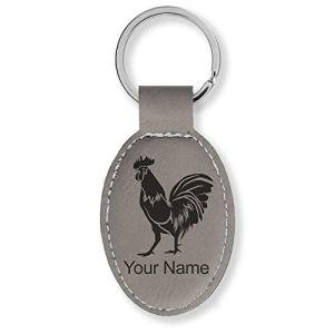 LaserGram Oval Keychain, Rooster, Personalized Engraving Included (Gray)