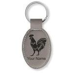 LaserGram Oval Keychain, Rooster, Personalized Engraving Included (Gray)
